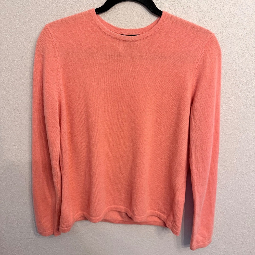 Lands End Women Coral Pink 100% Cashmere Crewneck Sweater Size M 10-12